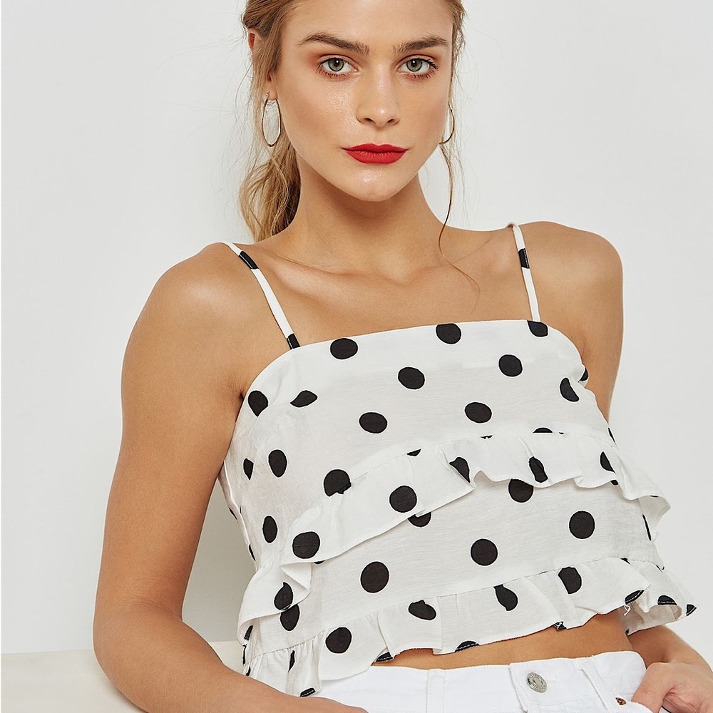 Topshop Polka Dot Ruffled Cami Crop Sz 4US